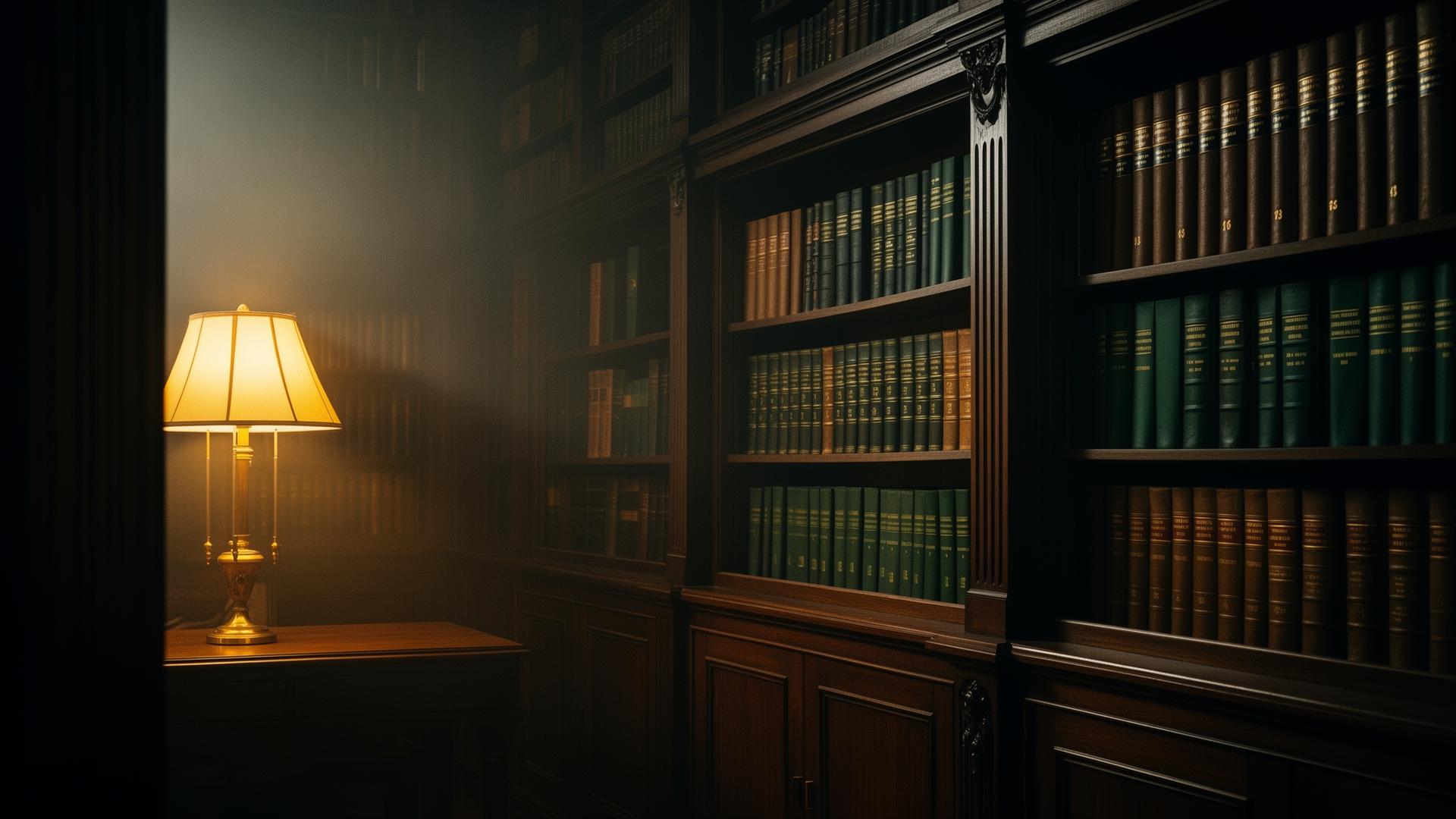 Library of leather-bound legal volumes